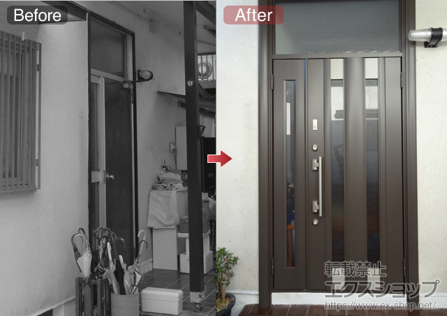 奈良県大和郡山市のLIXIL リクシル（トステム）の玄関ドア リシェント M2型  親子開き 施工例