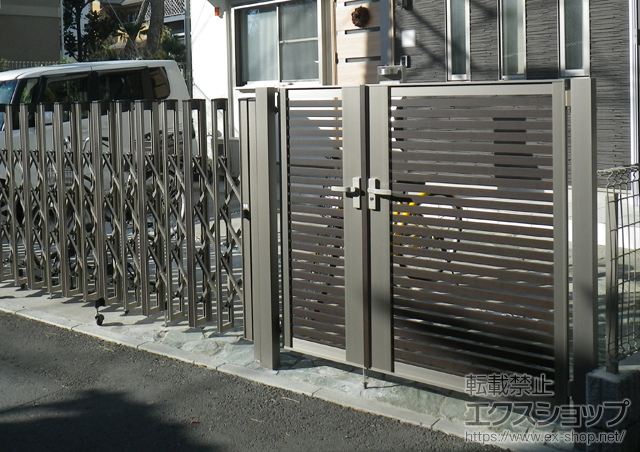 神奈川県茅ヶ崎市のの門扉 ライフモダンII B2型 複合色 両開き親子 柱使用 施工例