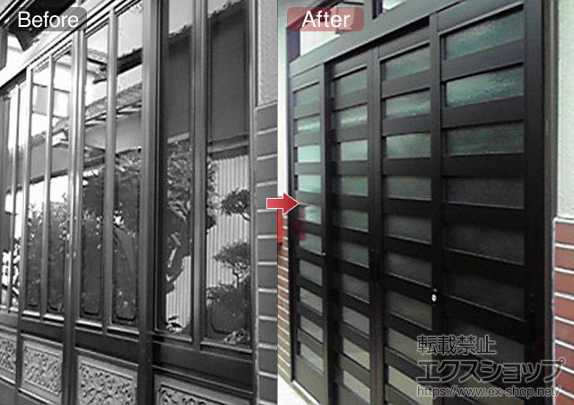 宮城県岩沼市のの玄関ドア リフォーム引戸 4枚建て ランマ付 50型 施工例