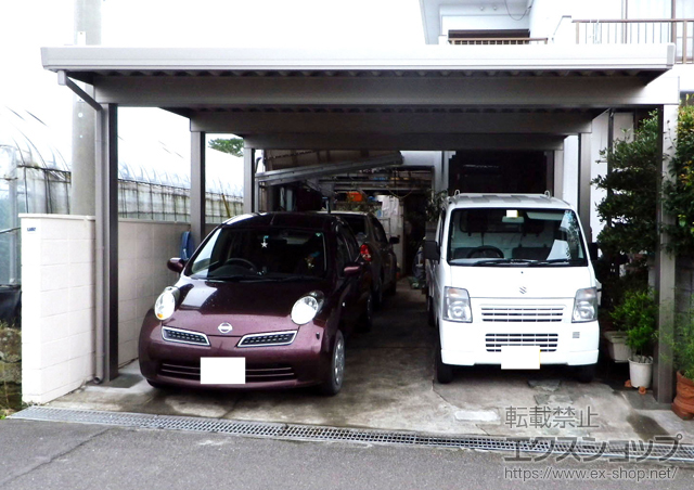 鹿児島県枕崎市のLIXIL リクシル（トステム）のカーポート テリオスポートIII 3000 2台用 奥行延長 6本柱 積雪〜100?対応 施工例