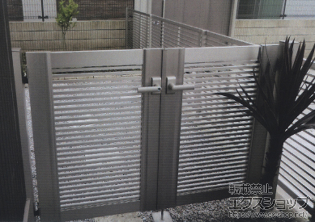 埼玉県鴻巣市のの門扉 エクスライン門扉1型 両開き 門柱仕様 07-10 施工例