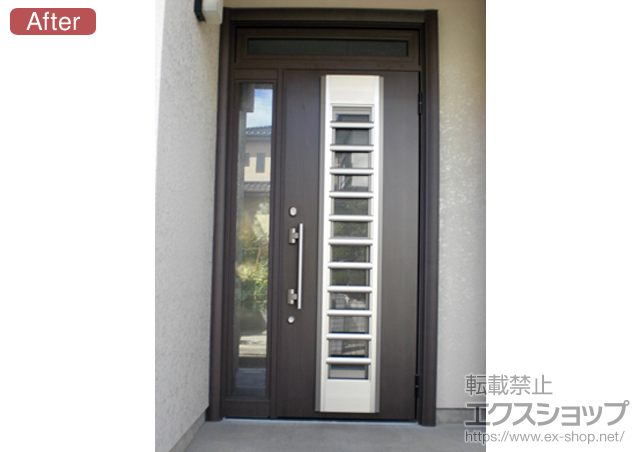 千葉県山武市のLIXIL リクシル（トステム）の玄関ドア リシェント 001型 片袖タイプ 採風仕様 施工例