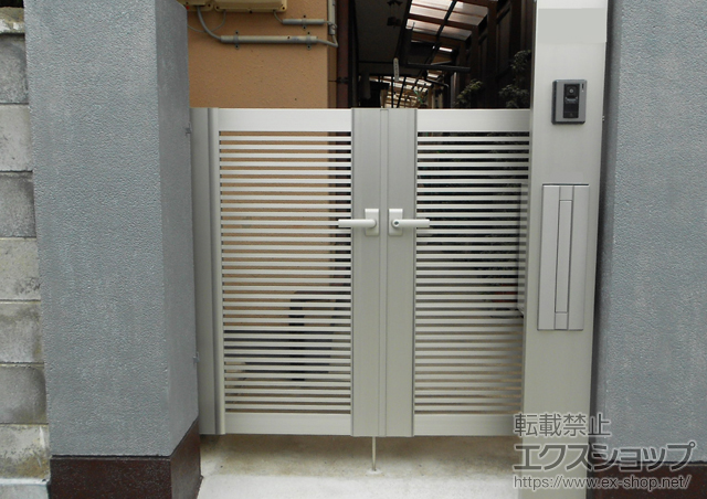 島根県浜田市のの門扉 エクスライン門扉1型 両開き 門柱仕様 施工例