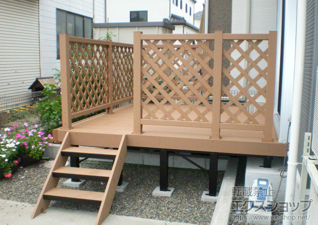 千葉県鎌ケ谷市ののウッドデッキ リウッドデッキ200 単体+リウッドステップ5型 Hタイプ3段+リウッドデッキフェンス2型 施工例