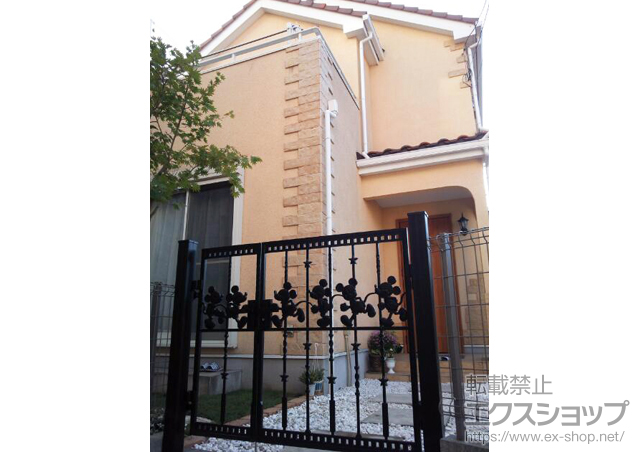 神奈川県相模原市のLIXIL リクシル(新日軽)の門扉 ディズニー門扉ミッキーC型 両開き親子 角門柱式 施工例