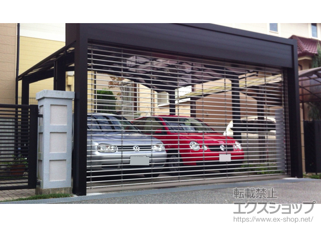 兵庫県神戸市ののガレージシャッター ワイドシャッター Fタイプ ステン 2台用 積雪〜20cm対応 +ポリカ（ブルースモーク）4枚入 施工例