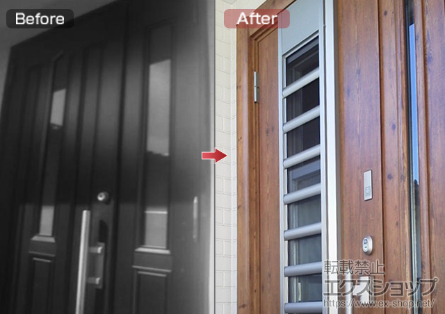 千葉県柏市のLIXIL リクシル（トステム）の玄関ドア リシェントｋ4断熱仕様 001型 採風タイプ 親子扉 施工例