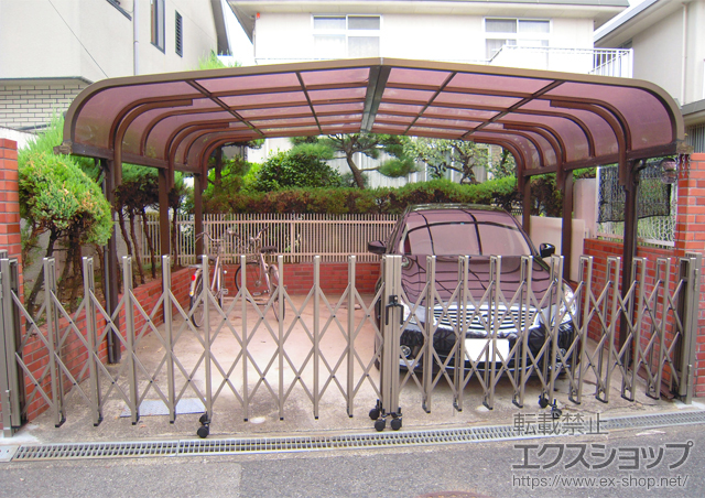 大阪府堺市北区ののカーゲート トリップゲートPC型 両開き ノンレール 施工例