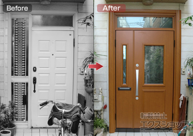 東京都大田区のの玄関ドア ラフォースR2 56型 ランマ付親子ドア 施工例