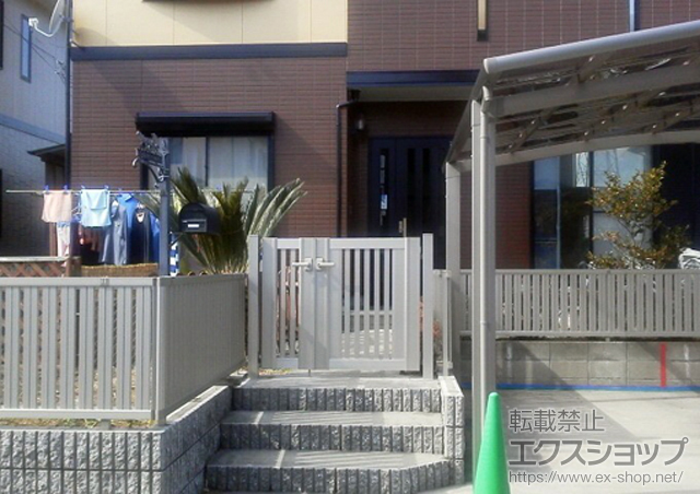 三重県松阪市のの門扉 エクスライン門扉14型 両開き親子 門柱仕様 施工例