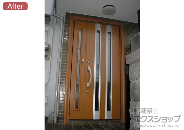 神奈川県横浜市のLIXIL リクシル（トステム）の玄関ドア リシェント Ｋ4　仕様　親子Ｒ300型 ランマ無親子　右吊り元 施工例