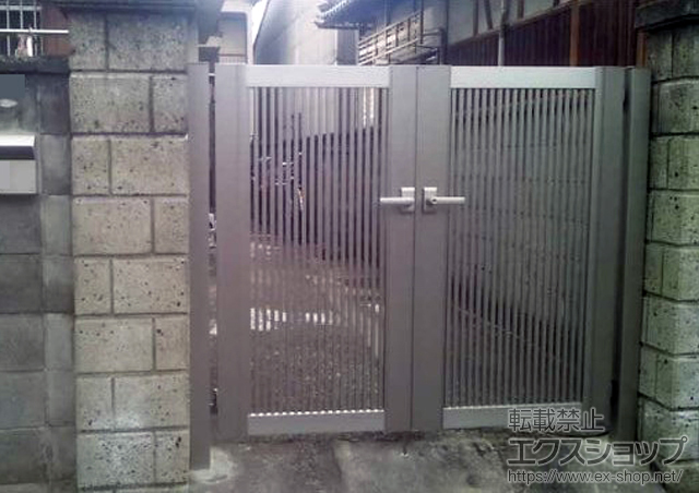 大阪府岸和田市のの門扉 エクスライン門扉2型 両開き 門柱仕様 施工例