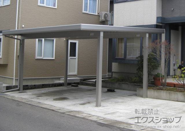 秋田県由利本荘市ののカーポート ジーポートneo 積雪100cmAタイプ 2台用 角柱4本 標準鼻隠し 積雪〜100cm対応 施工例