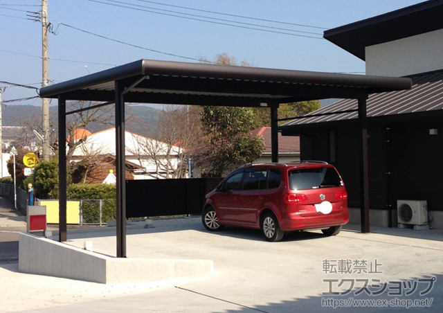 鹿児島県薩摩川内市ののカーポート レオンポートneo 2台用 角柱4本 DX鼻隠し 積雪〜50cm対応 施工例