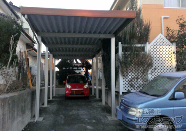 長野県東筑摩郡山形村ののカーポート ジーポートneo Aタイプ 縦連棟 角柱8本仕様 標準鼻隠し 積雪〜100cm 施工例