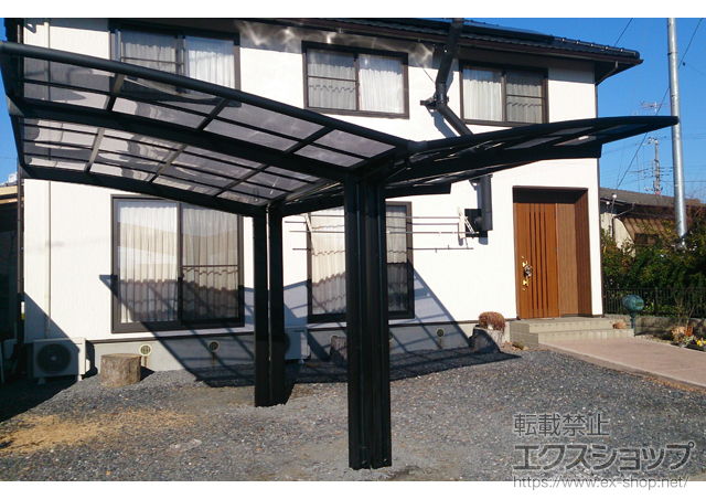 茨城県筑西市のLIXIL リクシル（トステム）のカーポート カーブポートシグマIII Y合掌 積雪〜20cm対応 施工例