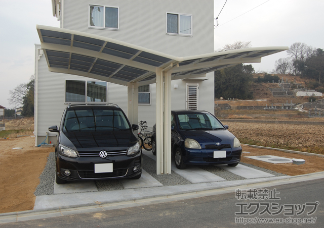 岡山県総社市のLIXIL リクシル（トステム）のカーポート カーブポートシグマIII Y合掌 積雪〜20cm対応 施工例