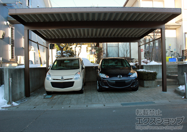 長野県塩尻市ののカーポート ジーポートneo Aタイプ 2台用 角柱4本 標準鼻隠し 積雪〜100cm対応 施工例