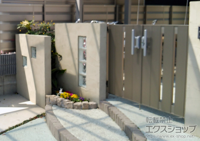 愛知県蒲郡市のの門扉 ジオーナ門扉 SA型 両開き親子　柱使用 施工例