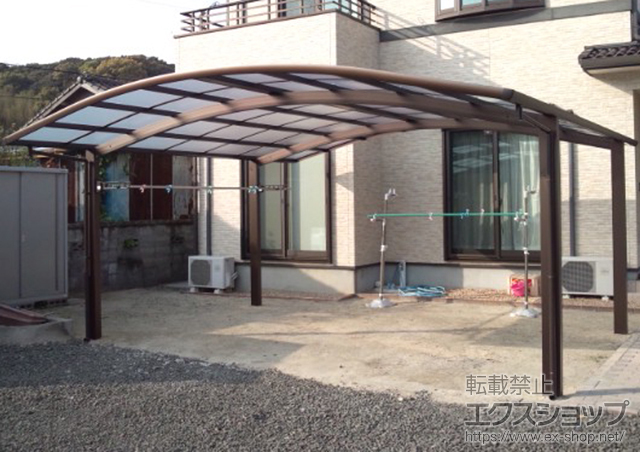 長崎県松浦市ののカーポート レイナツインポート 積雪〜20cm対応+収納式物干セット2型　2本入 施工例