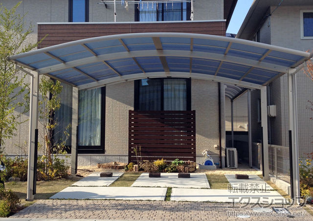 広島県呉市ののカーポート レイナツインポート 積雪〜20cm対応+柱カバー小　2枚入　2セット 施工例