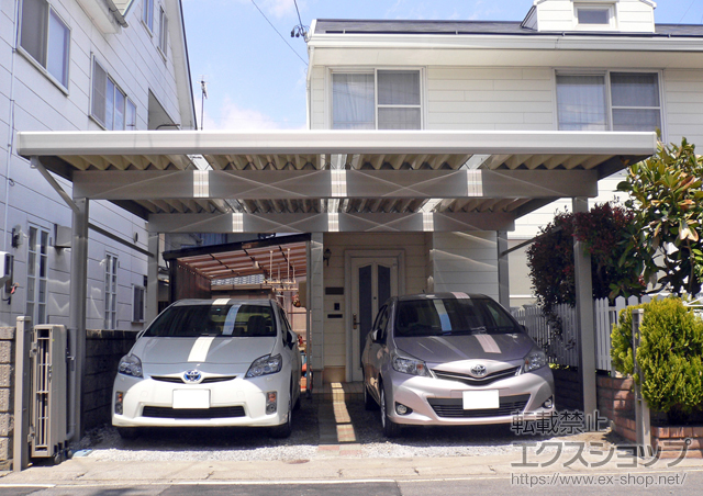 長野県塩尻市ののカーポート ジーポートneo 2台用 Aタイプ?角柱4本 標準鼻隠し 積雪〜100cm対応 施工例