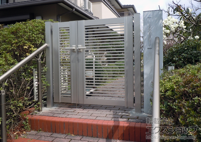 福岡県筑紫野市のの門扉 プレシオス門扉 横格子 親子開き 施工例