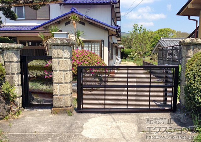 奈良県五條市のの門扉 エクスライン門扉1型 片開き 門柱使用 施工例