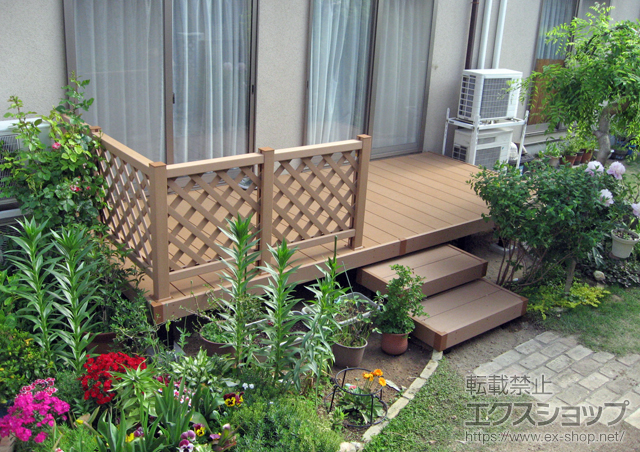 兵庫県神戸市ののウッドデッキ リウッドデッキ200 異型+独立式リウッドステップ2型 2段+リウッドデッキフェンス2型 施工例