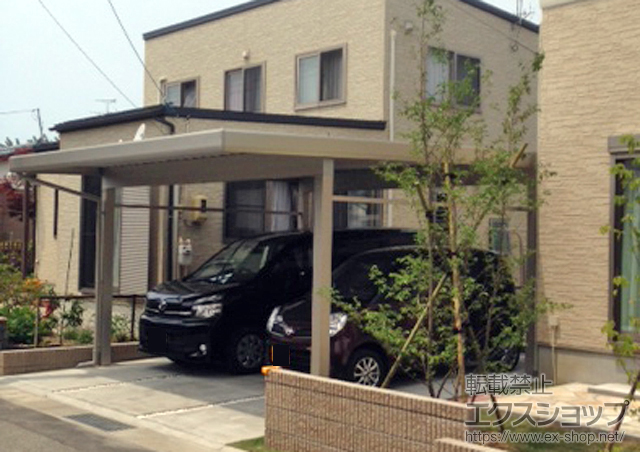 新潟県新潟市ののカーポート ジーポートneo 2台用 Ａタイプ 角柱4本 標準鼻隠し 積雪〜100cm対応 施工例