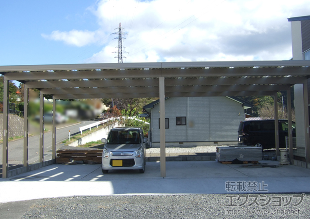 岩手県下閉伊郡岩泉町のLIXIL リクシル（トステム）のカーポート テリオスポートIII 4500 4台用 横連棟 12本柱 施工例