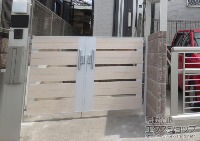 埼玉県さいたま市のの門扉 ジオーナ門扉 YS型 両開き マテリアルカラー 柱使用 施工例