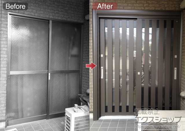 神奈川県川崎市のLIXIL リクシル（トステム）の玄関ドア リシェント 玄関引戸 ランマ無 15型 施工例