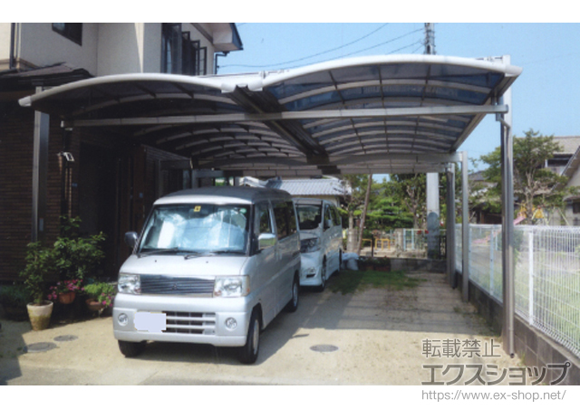 岡山県倉敷市のLIXIL リクシル（トステム）のカーポート マルチスクエアアール屋根縦連棟 積雪〜20cm対応 施工例