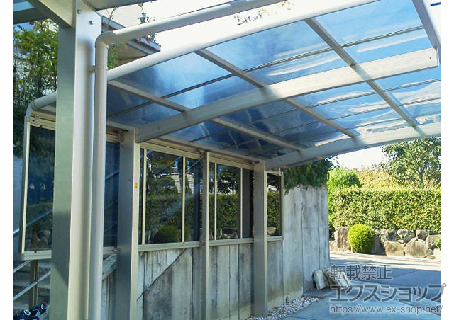 京都府相楽郡精華町ののカーポート レイナワンポート 積雪〜20cm対応+レイナポートグラン 柱+サイドパネル+着脱式サポート 施工例