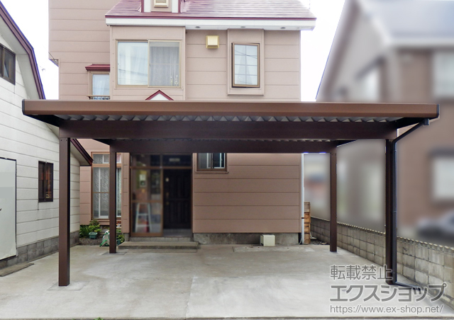 青森県五所川原市ののカーポート ジーポートneo Ａタイプ 2台用 角柱4本 積雪〜100cm対応 施工例