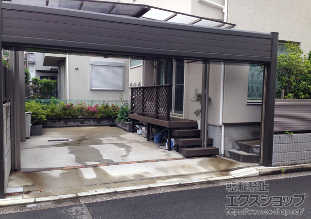 神奈川県横浜市のLIXIL リクシル(新日軽)のガレージシャッター シャッターゲートD型 アルミフレーム ステンレスパイプ 施工例