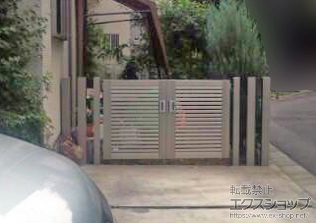 東京都調布市のの門扉 プリレオ R3型 両開き 柱使用＋デザイナーズパーツ 施工例