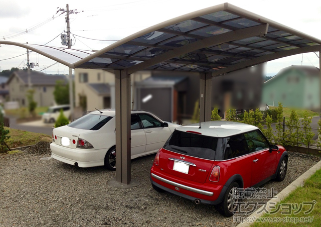 福島県郡山市のLIXIL リクシル（トステム）のカーポート カーブポートシグマIII Y合掌 積雪〜20cm対応＋着脱式サポート 施工例