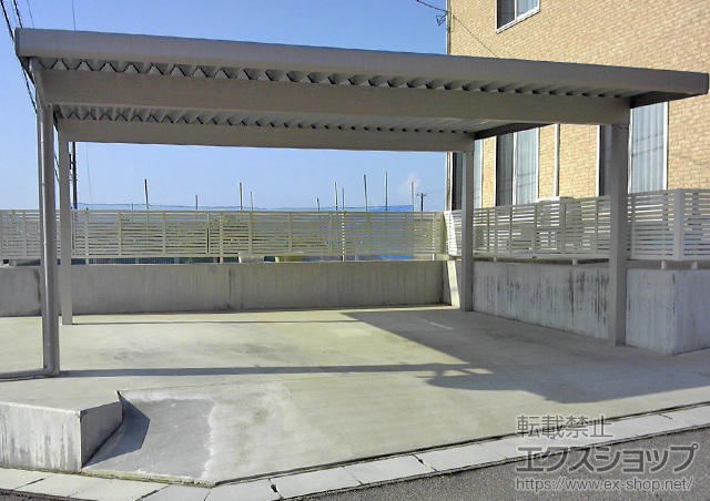 石川県能美市ののカーポート ジーポートneo Ａタイプ 2台用 4本柱 角柱仕様 標準鼻隠し 積雪〜100cm対応 施工例