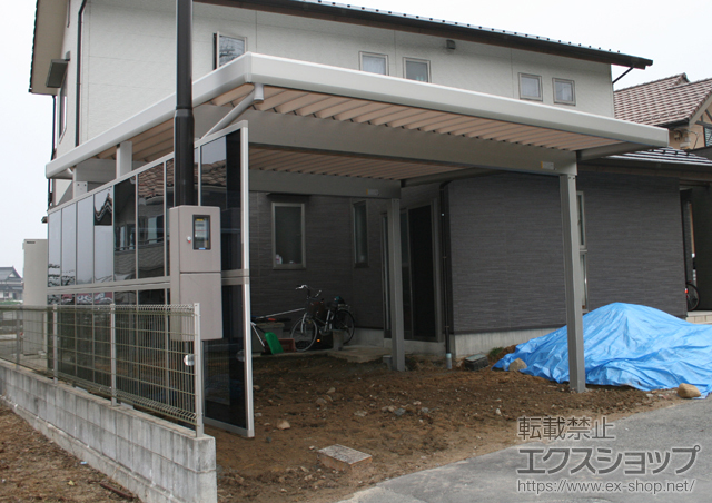 広島県三次市ののカーポート ジーポートneo Ａタイプ 2台用 角柱4本仕様 標準鼻隠し 積雪〜100cm対応+ジーポートneo用 サイドパネル<平板タイプ> 角柱用　※台形枠なしタイプ 施工例