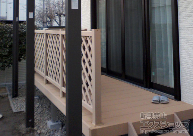 長野県松本市ののウッドデッキ リウッドデッキ 200＋ リウッドデッキフェンス2型＜ラチス格子＞＋リウッドステップ5型 Hタイプ(2段) 施工例