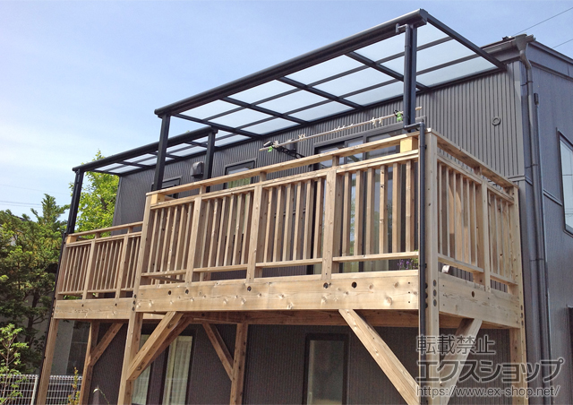 長野県松本市のLIXIL リクシル（トステム）のバルコニー・ベランダ屋根 ライザーテラスII F型 1500 屋根タイプ 単体 積雪〜50cm対応 施工例