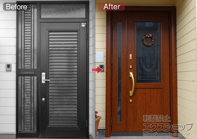 埼玉県三郷市のLIXIL リクシル（トステム）の玄関ドア リシェントアルミ仕様 22簡易タッチキー仕様 親子仕様R(ランマ無し) M3型 施工例