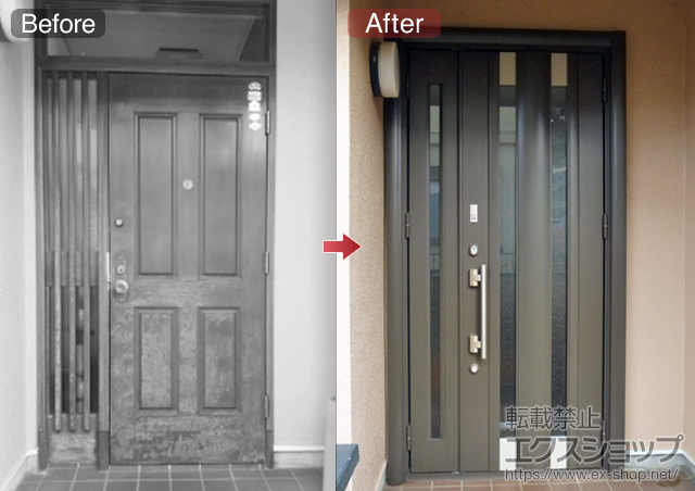 神奈川県厚木市のLIXIL リクシル（トステム）の玄関ドア リシェント M2型 親子 簡易タッチキー仕様 施工例