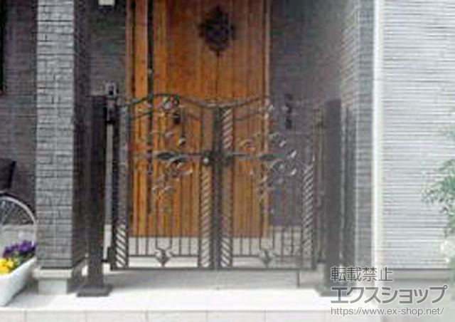 岐阜県岐阜市不のの門扉 フェスタB型門扉 両開き ベースプレート門柱使用 施工例