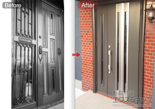 東京都町田市のLIXIL リクシル（トステム）の玄関ドア リシェント断熱仕様 22親子R D2型＋施工スペーサーセット/下枠段差緩和材(ステンレス) 施工例