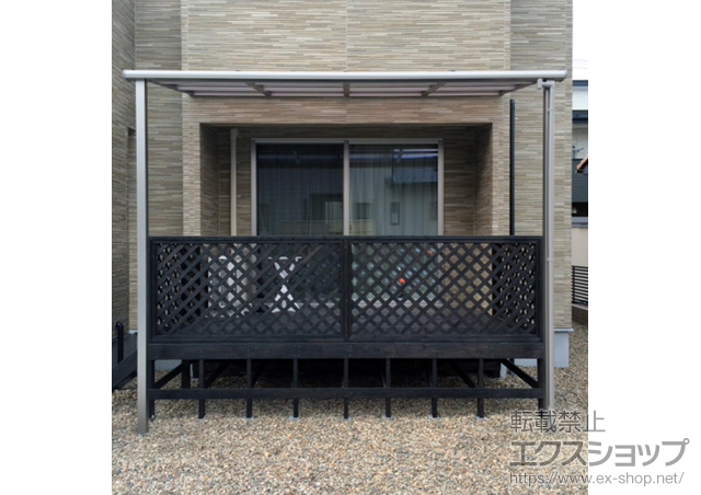 宮城県石巻市のLIXIL リクシル（トステム）のテラス屋根 ライザーテラスII F型 テラスタイプ 単体 積雪〜20cm対応＋ライザーテラスII F型用屋根材ホルダー 施工例