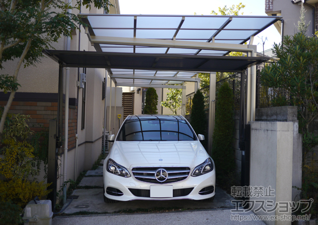 神奈川県横浜市ののカーポート マイリッシュ 前下がり 縦連棟 積雪〜20cm対応＋マイリッシュ用 サポートセット(着脱式)※2本入り×2セット 施工例