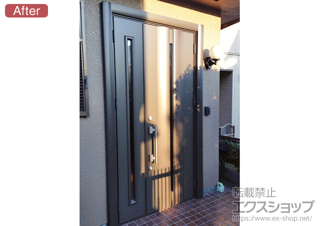 神奈川県横浜市のLIXIL リクシル（トステム）の玄関ドア リシェントK4仕様 22親子R(ランマ無し) 500型 施工例